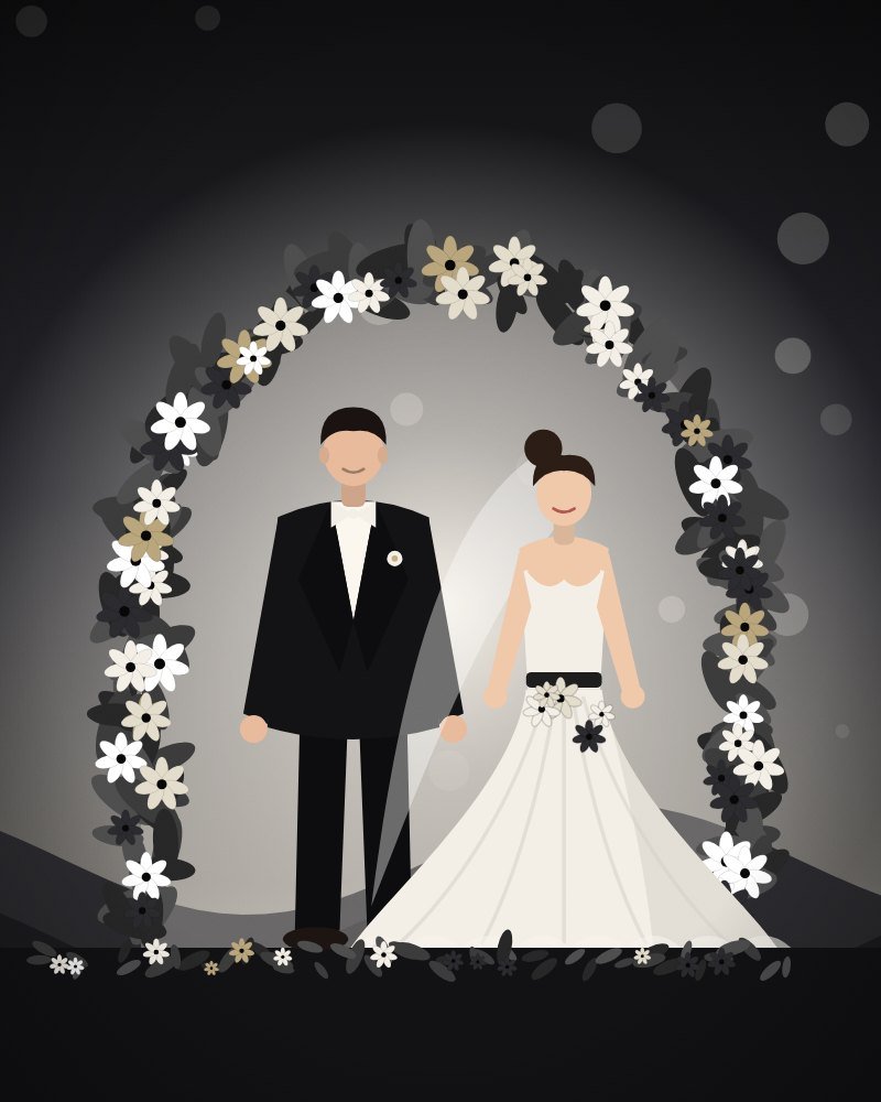 Black & Ivory Editorial wedding website template preview