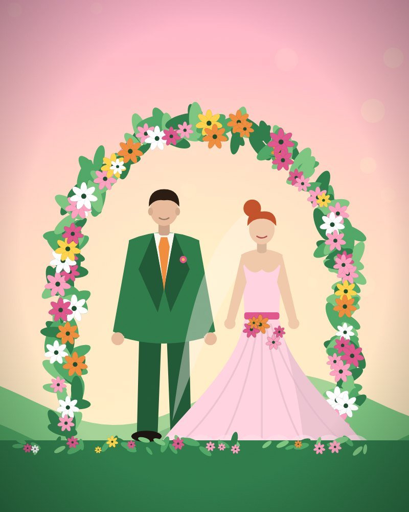 Whimsical Pink, Orange & Green wedding website template preview