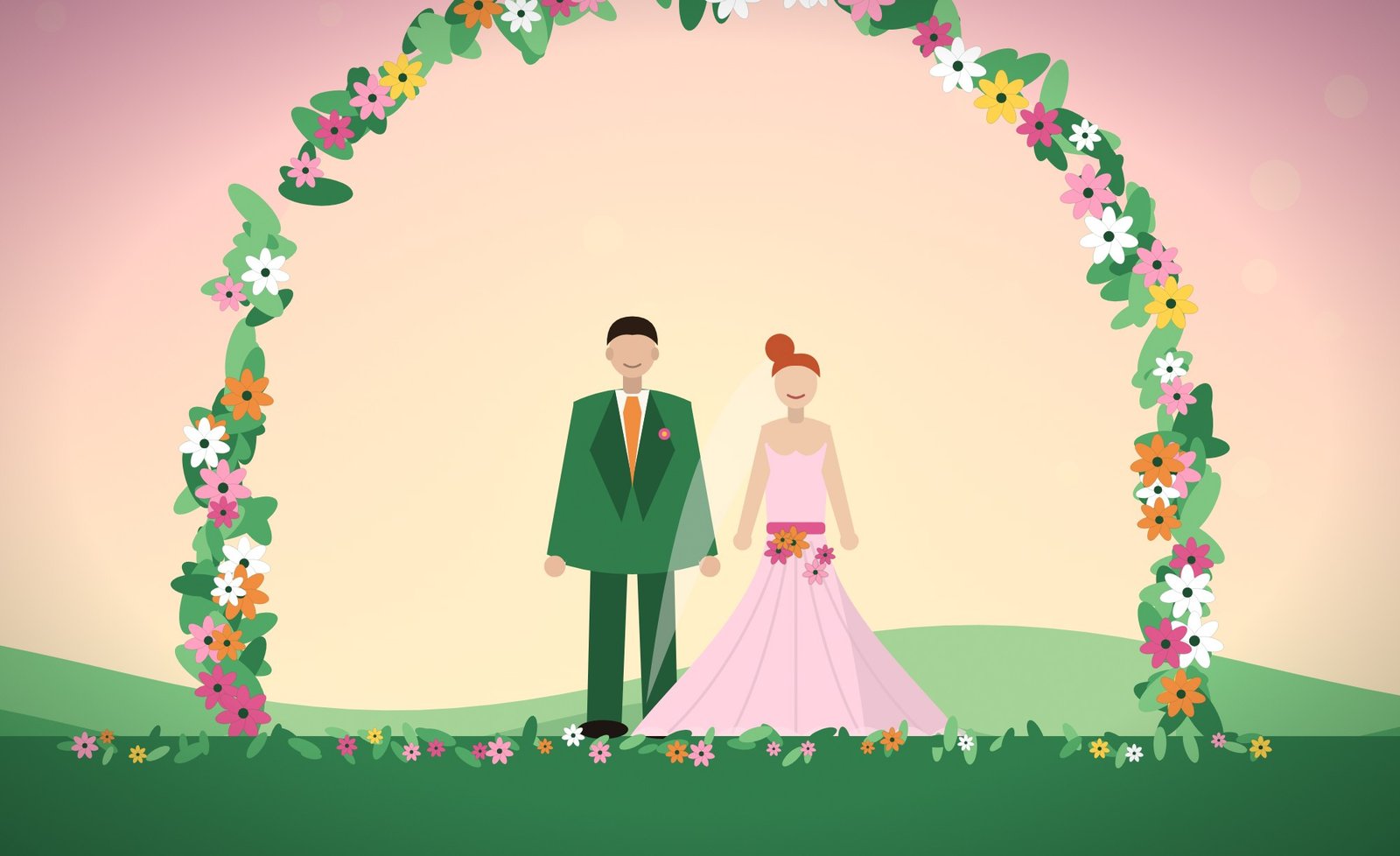 Whimsical Pink, Orange & Green wedding website template, live demo preview
